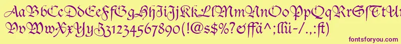 TudorScriptLightSsiLight Font – Purple Fonts on Yellow Background