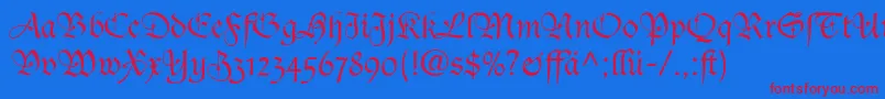 TudorScriptLightSsiLight-Schriftart – Rote Schriften auf blauem Hintergrund
