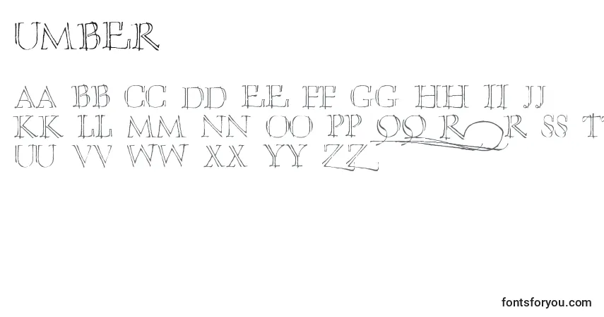 Schriftart Umber – Alphabet, Zahlen, spezielle Symbole