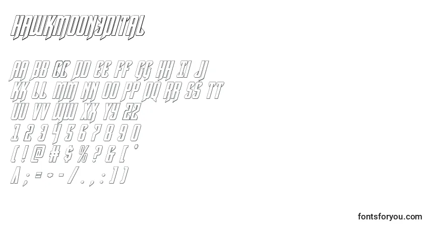Czcionka Hawkmoon3Dital – alfabet, cyfry, specjalne znaki