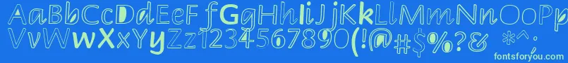 Peekaboo2-Schriftart – Grüne Schriften auf blauem Hintergrund