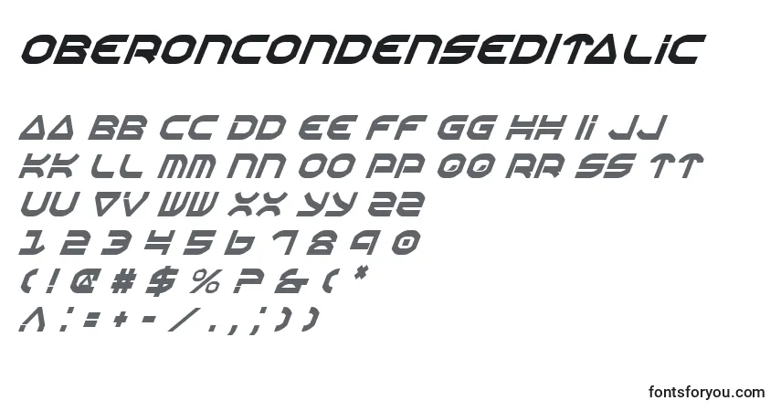 A fonte OberonCondensedItalic – alfabeto, números, caracteres especiais