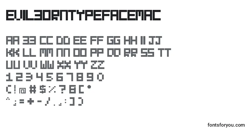 Czcionka EvilbornTypefaceMac – alfabet, cyfry, specjalne znaki