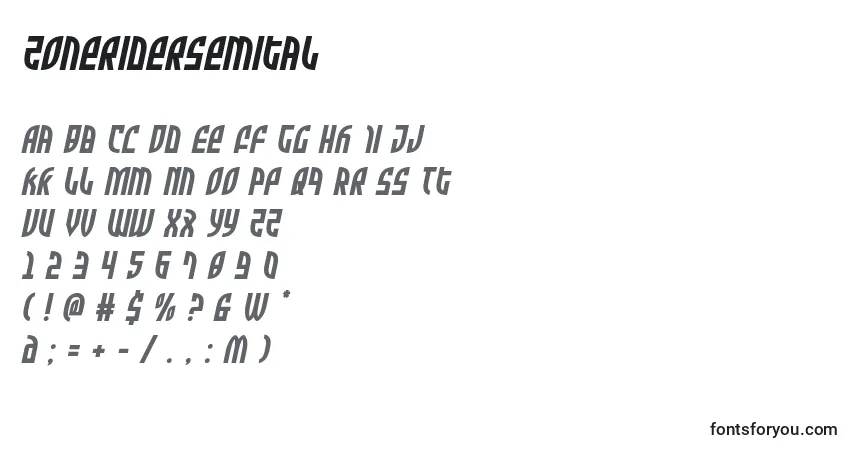 Schriftart Zoneridersemital – Alphabet, Zahlen, spezielle Symbole