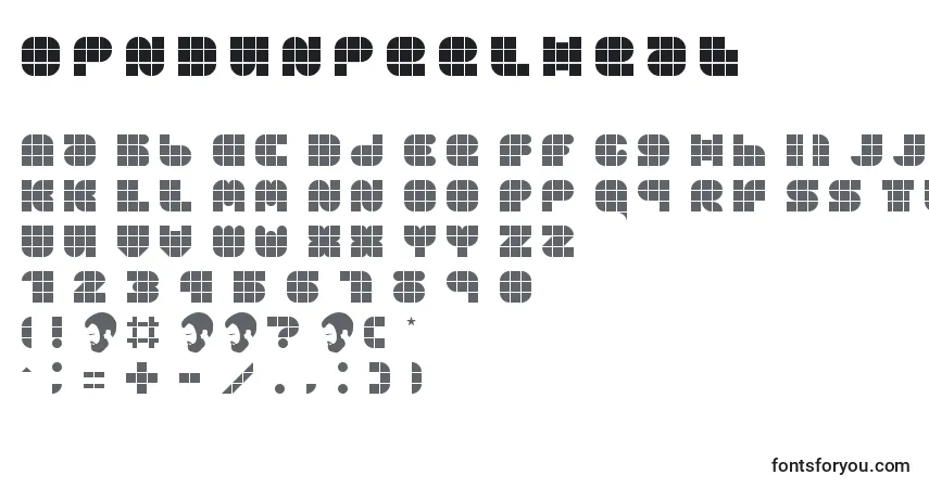 Schriftart OpnDunpeelHeat – Alphabet, Zahlen, spezielle Symbole