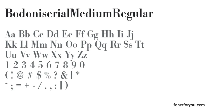 Czcionka BodoniserialMediumRegular – alfabet, cyfry, specjalne znaki
