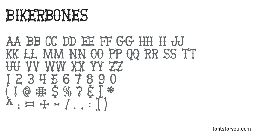 Schriftart Bikerbones – Alphabet, Zahlen, spezielle Symbole
