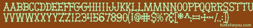 フォントBikerbones – 緑色の文字が茶色の背景にあります。