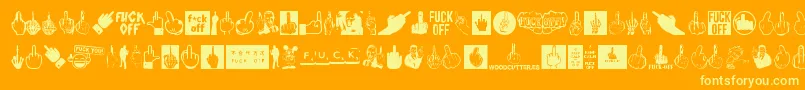 FuckOff-Schriftart – Gelbe Schriften auf orangefarbenem Hintergrund