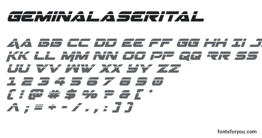 Schriftart Geminalaserital – Alphabet, Zahlen, spezielle Symbole