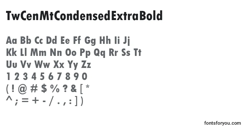 Czcionka TwCenMtCondensedExtraBold – alfabet, cyfry, specjalne znaki