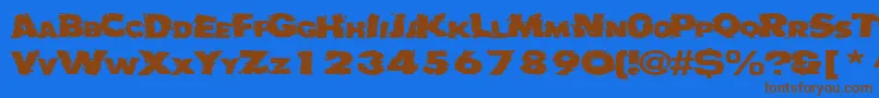 フォントBadlychipped66RegularTtext – 茶色の文字が青い背景にあります。