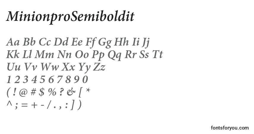 characters of minionprosemiboldit font, letter of minionprosemiboldit font, alphabet of  minionprosemiboldit font