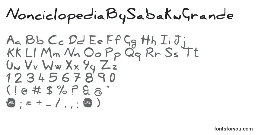 Czcionka NonciclopediaBySabakuGrande – alfabet, cyfry, specjalne znaki
