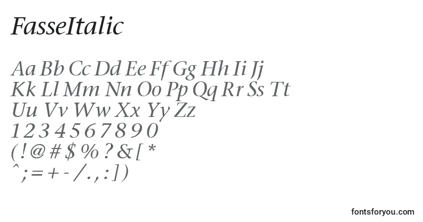 Шрифт FasseItalic – алфавит, цифры, специальные символы