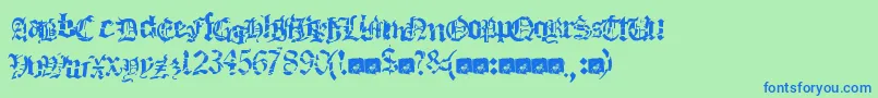 Deathfuckingmetal-Schriftart – Blaue Schriften auf grünem Hintergrund