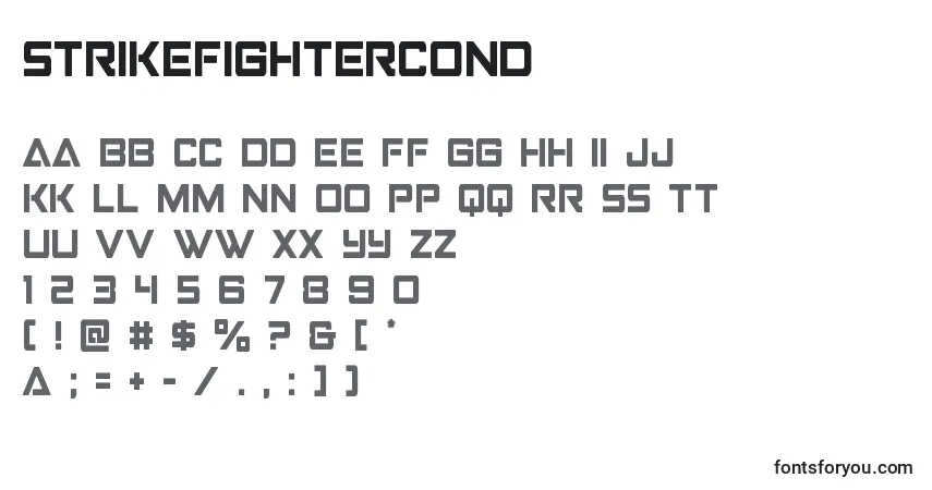 Czcionka Strikefightercond – alfabet, cyfry, specjalne znaki