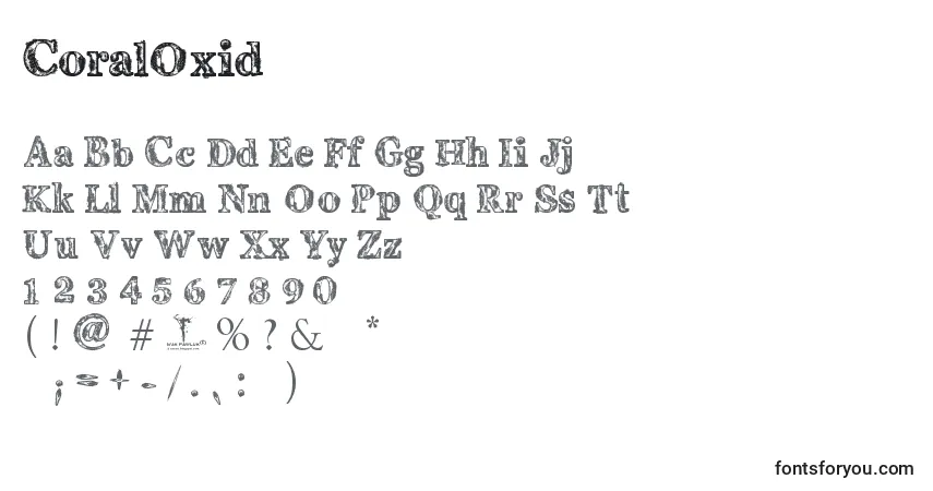 Schriftart CoralOxid – Alphabet, Zahlen, spezielle Symbole