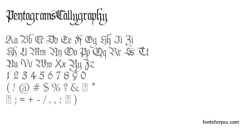 Czcionka PentagramsCallygraphy – alfabet, cyfry, specjalne znaki