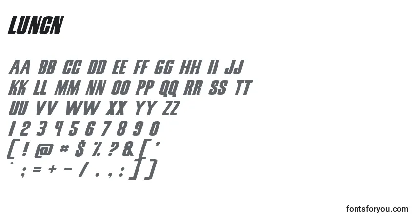 Schriftart Luncn – Alphabet, Zahlen, spezielle Symbole