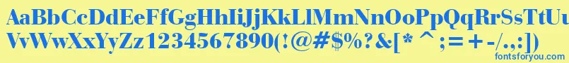 Weitere Informationen zur BauerBodoniBlackBt-Schriftart BauerBodoniBlackBt-Schriftart – Blaue Schriften auf gelbem Hintergrund