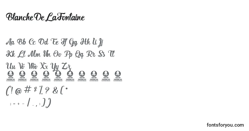 A fonte BlancheDeLaFontaine – alfabeto, números, caracteres especiais