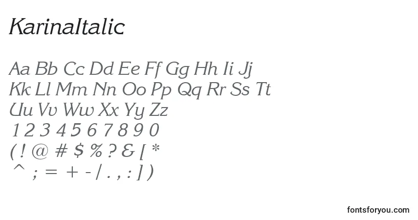 Шрифт KarinaItalic – алфавит, цифры, специальные символы
