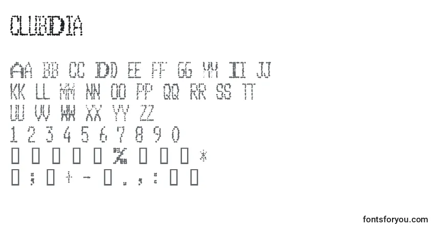 A fonte ClubDia – alfabeto, números, caracteres especiais