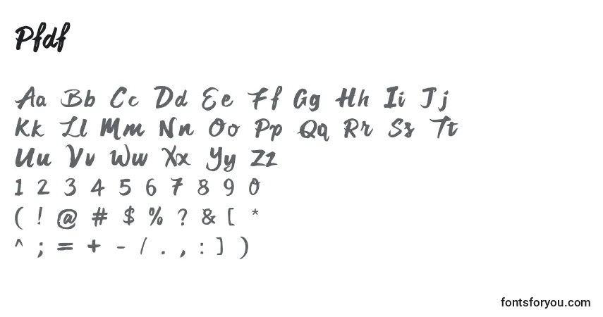 Schriftart Pfdf – Alphabet, Zahlen, spezielle Symbole