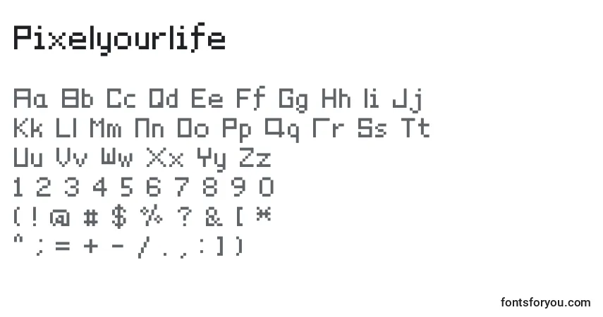 Pixelyourlife-fontti – aakkoset, numerot, erikoismerkit