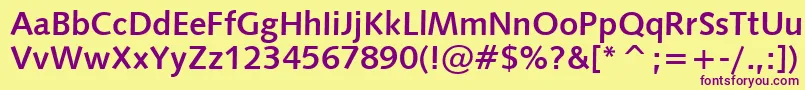 Humanist531BoldBt-fontti – violetit fontit keltaisella taustalla