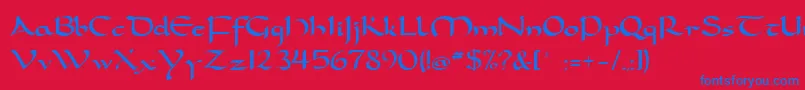 Dorcla-Schriftart – Blaue Schriften auf rotem Hintergrund