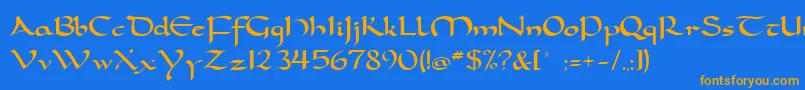 Dorcla-Schriftart – Orangefarbene Schriften auf blauem Hintergrund