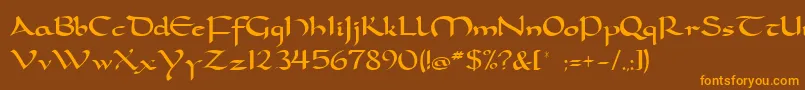 フォントDorcla – オレンジ色の文字が茶色の背景にあります。