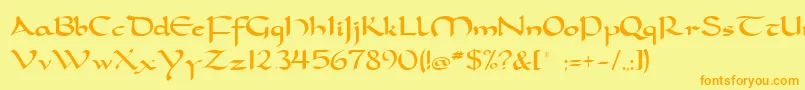 フォントDorcla – オレンジの文字が黄色の背景にあります。