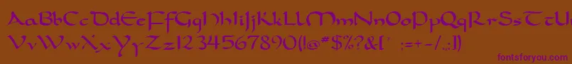 Dorcla-Schriftart – Violette Schriften auf braunem Hintergrund