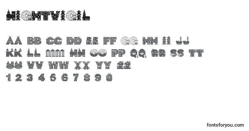 A fonte NightVigil – alfabeto, números, caracteres especiais