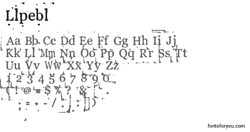 Czcionka Llpebl – alfabet, cyfry, specjalne znaki