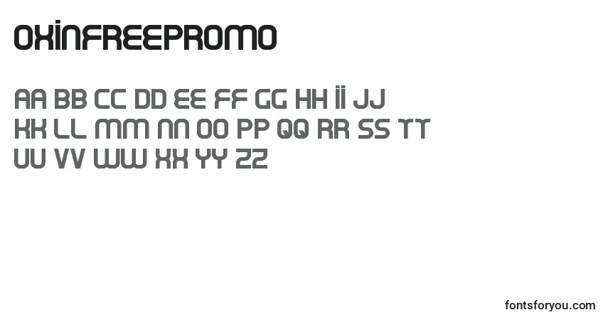 A fonte OxinFreePromo – alfabeto, números, caracteres especiais