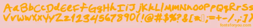 フォントPrestonswriting – オレンジの文字がピンクの背景にあります。