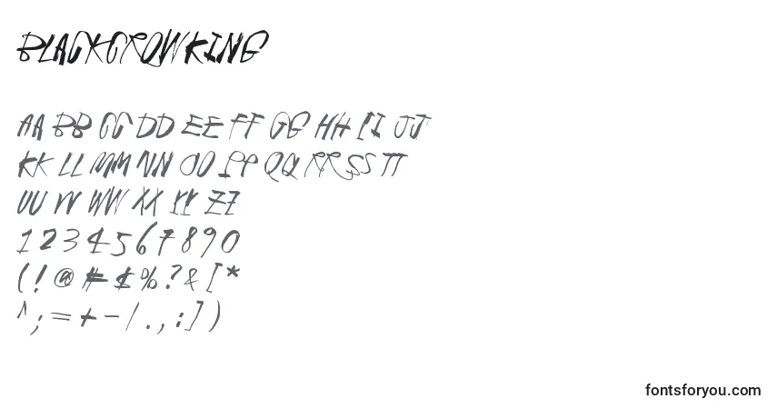 Schriftart BlackCrowKing – Alphabet, Zahlen, spezielle Symbole
