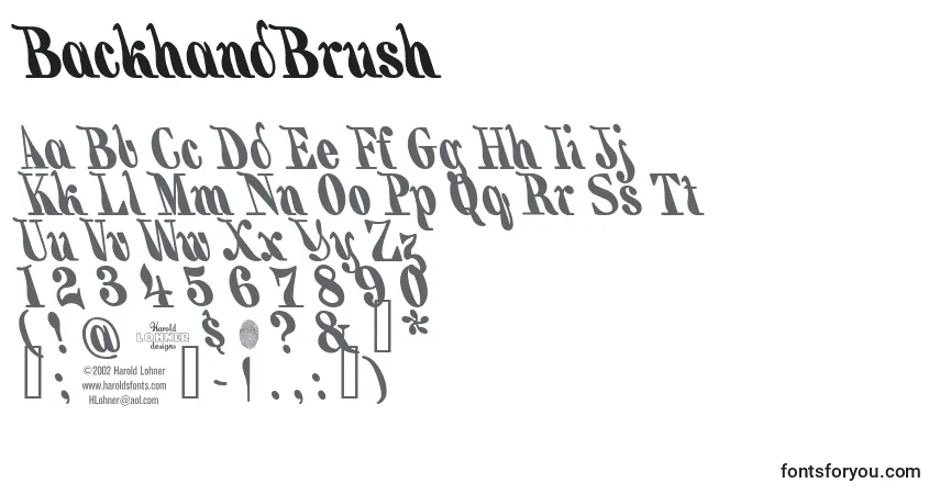 Schriftart BackhandBrush – Alphabet, Zahlen, spezielle Symbole