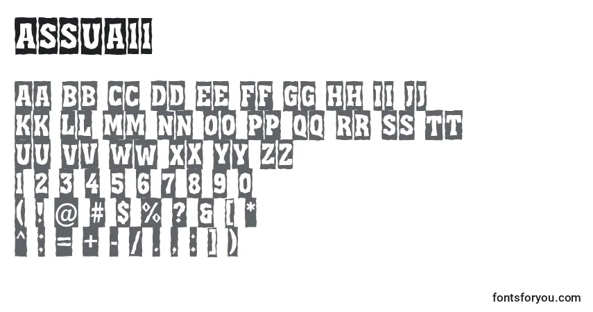 Czcionka Assua11 – alfabet, cyfry, specjalne znaki