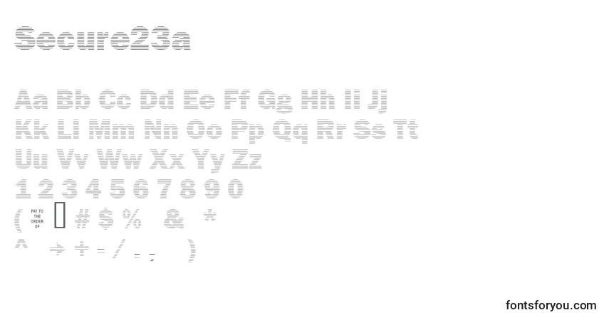 Czcionka Secure23a – alfabet, cyfry, specjalne znaki