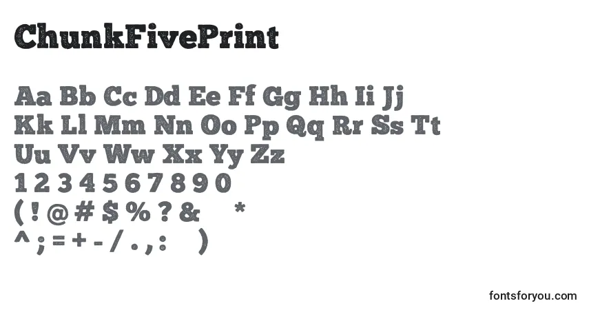 Czcionka ChunkFivePrint – alfabet, cyfry, specjalne znaki