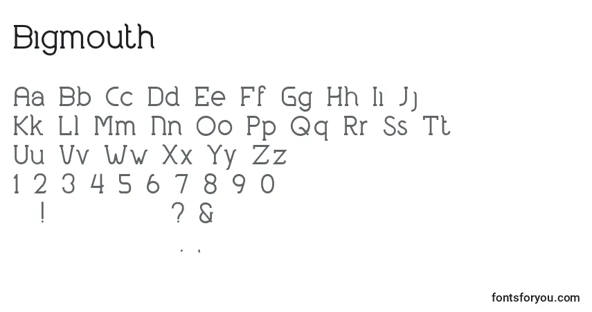 Czcionka Bigmouth – alfabet, cyfry, specjalne znaki