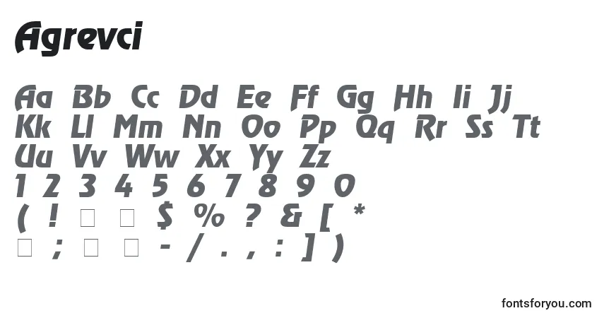 Schriftart Agrevci – Alphabet, Zahlen, spezielle Symbole