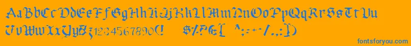 Fonte UberhГ¶lmeLight – fontes azuis em um fundo laranja