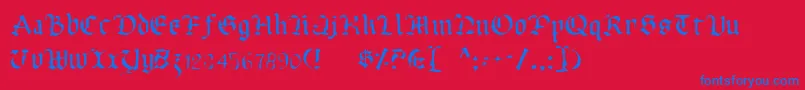 Fonte UberhГ¶lmeLight – fontes azuis em um fundo vermelho