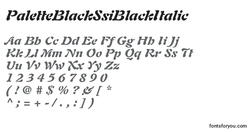 A fonte PaletteBlackSsiBlackItalic – alfabeto, números, caracteres especiais